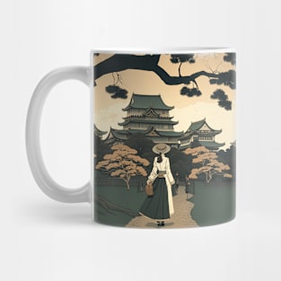 Ukiyo-e Serenity: A Graceful Stroll by Japan Castle Mug